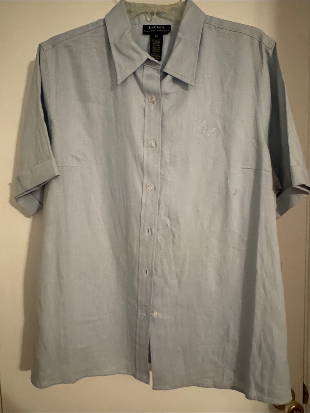 Lauren Ralph Lauren Linen Pale Blue Short-Sleeve Button-Down Shirt NWT Sz 1x